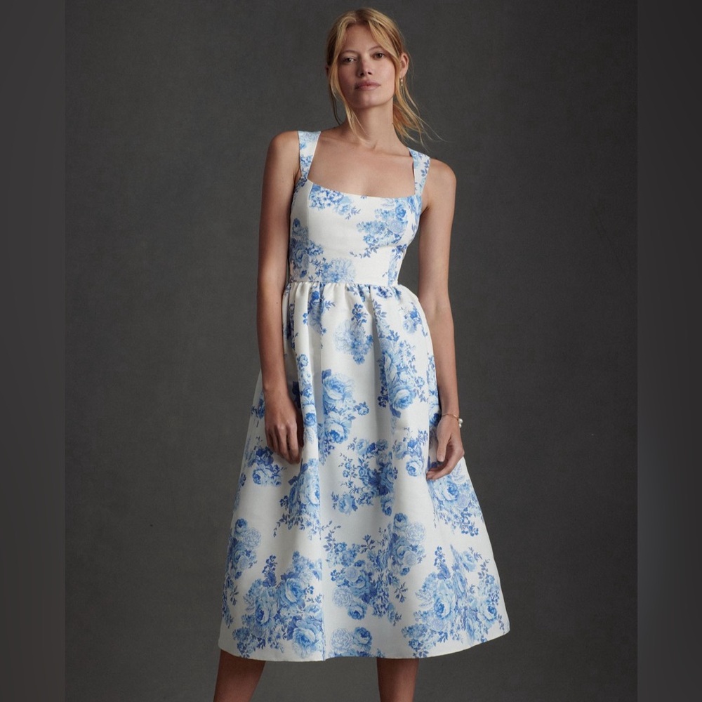 New Sachin & Babi Blaine Taffeta Square-Neck Midi Dres; Size: US6